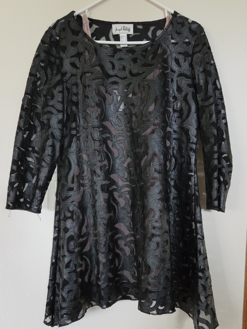 Joseph Ribkoff Black Sheer Swirl-Pattern Long Sleeve Dress